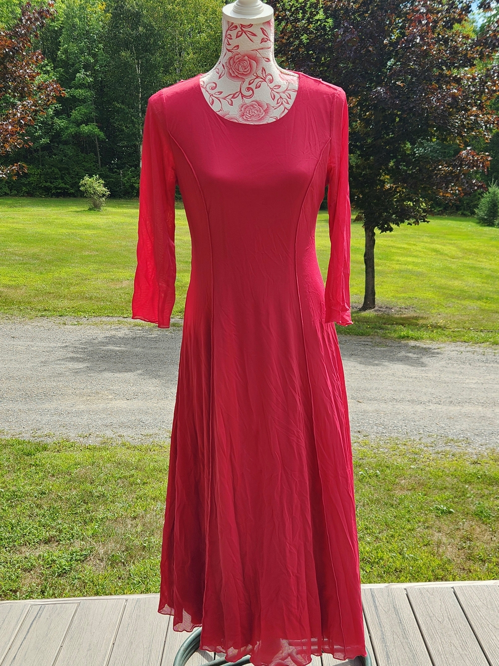 Coldwater Creek Rose Pink Long Sleeve A-Line Maxi Dress